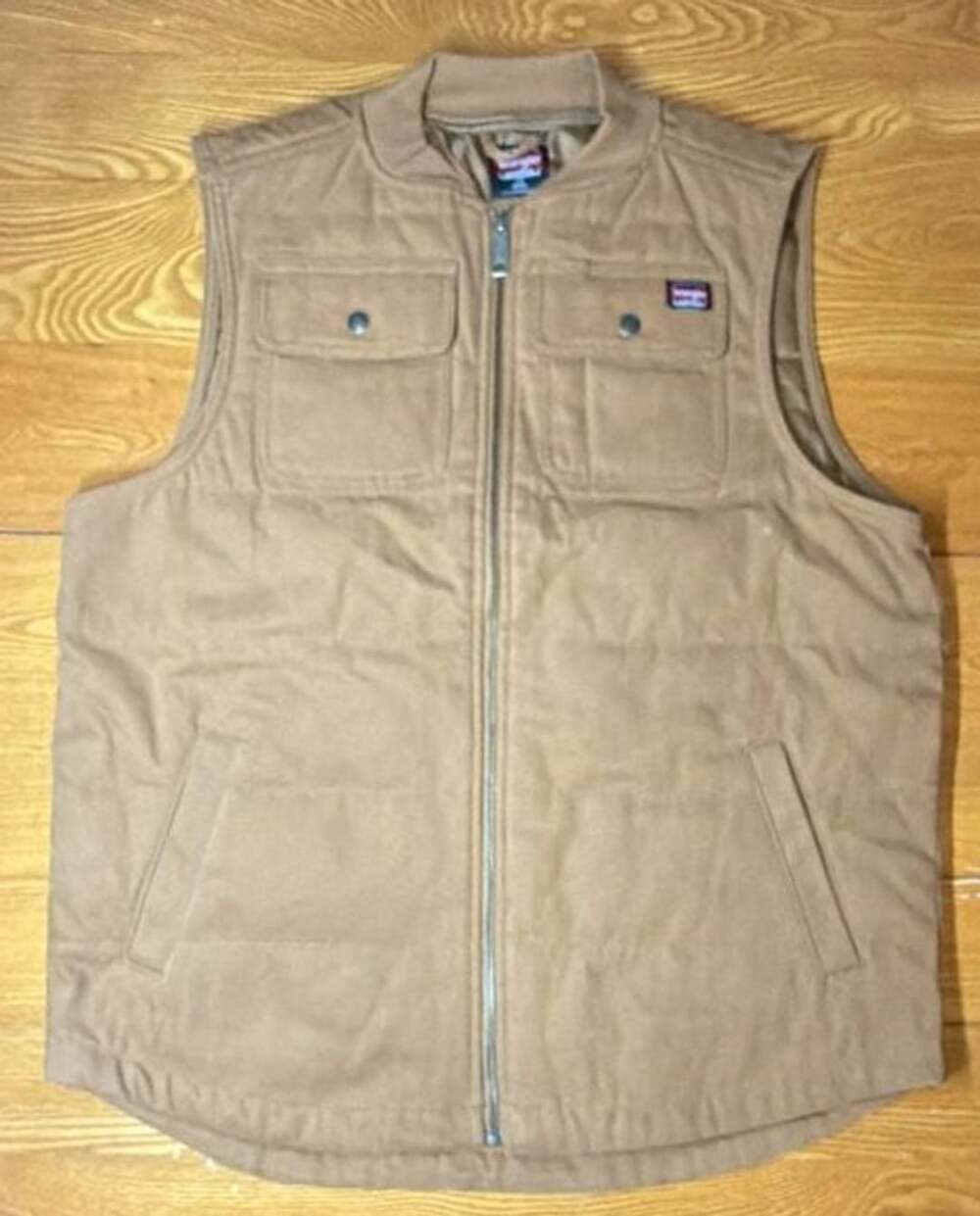 Wrangler Workwear Mens L/G 42-44 Brown Quilted Canvas Full Zip Utility Vest